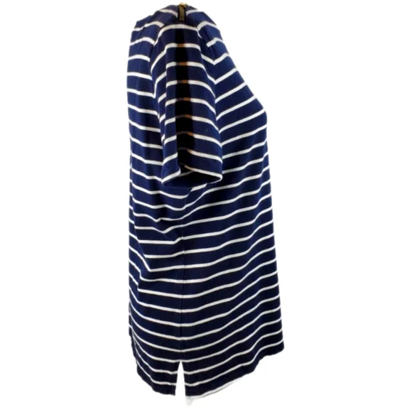 Michael Kors navy blue and white striped top large Zipper shoulders - Picture 3 of 5